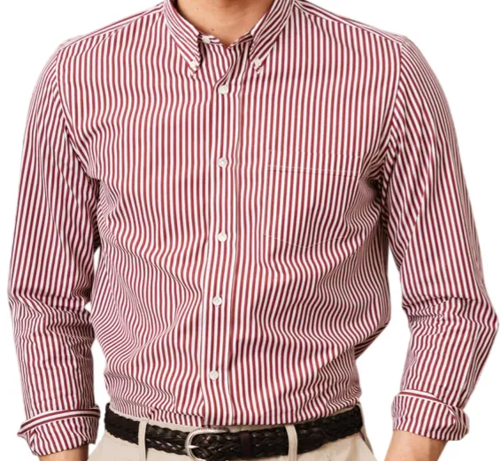 Beyaz & Bordo Çizgili Poplin Gömlek